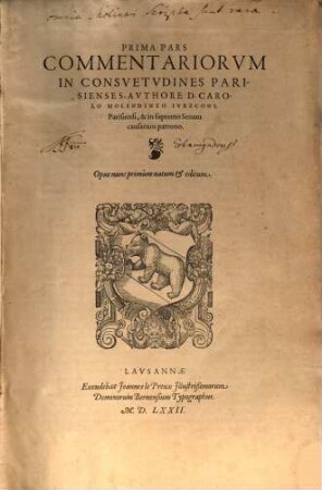 Commentariorum in Consuetudines Parisienses Partes II, 1