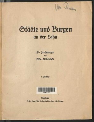 Städte und Burgen an der Lahn : 20 Zeichnungen von Otto Ubbelohde