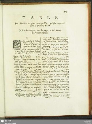 Table Des matieres les plus remarquables, qui sont continues dans le Dixieme Siecle