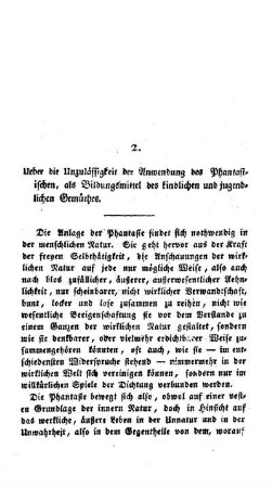 Ueber die Unzulässigkeit der Anwendung des Phantastischen, als Bildungsmittel des kindlichen und jugendlichen Gemüthes