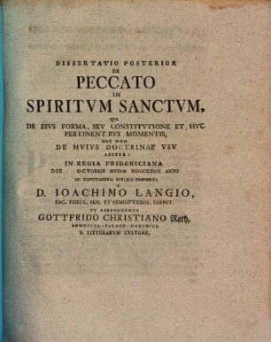 De peccato in Spiritum Sanctum. P. 2, Qua de eius forma seu constitutione ... agitur