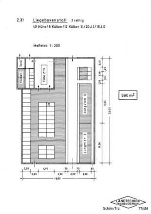 Liegeboxenstall, 3-reihig