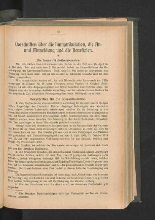 Vorschriften über die Immatrikulation, die An- und Abmeldung und die Benefizien.