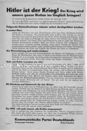 Aufruf der KPD zur Wintervorbereitung