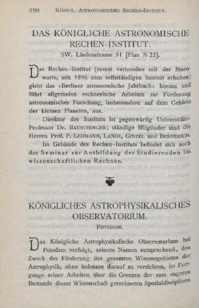 Das Königliche Astronomische Rechen-Institut