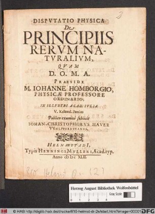 Disputatio Physica De Principiis Rerum Naturalium