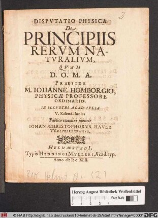 Disputatio Physica De Principiis Rerum Naturalium