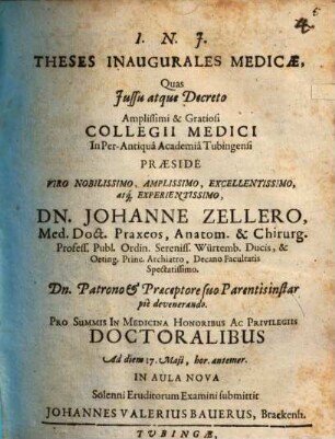 Theses inaugurales medicae