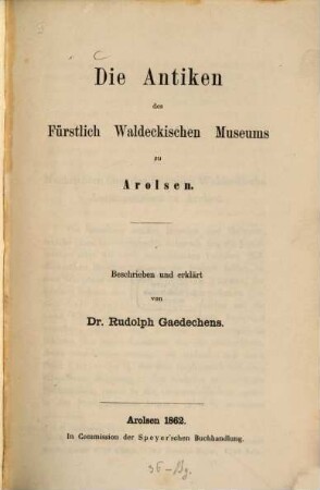 Die Antiken des Fürstlich Waldeckischen Museums zu Arolsen