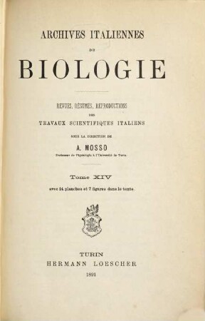 Archives italiennes de biologie : a journal of neuroscience. 14, 14. 1891