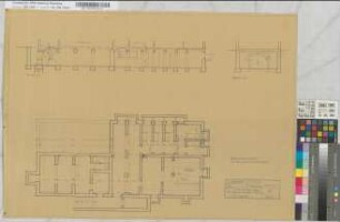 Aufenthaltsgebäude auf Bahnhof Mülheim-Styrum, Kellergeschoß: Grundriß, Schnitte, M. 1:50 Hgü