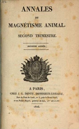 Annales du magnétisme animal. 31. 1816