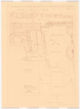 Amtlicher Lageplan. Zum Projekt gehörend: Gustav Allinger, Gartenanlage Beethoven-Gymnasium, Bonn: Lageplan des Landesbauamtes Bonn 1:200