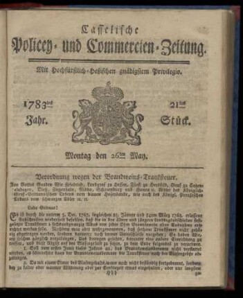 21tes Stueck, Montag den 26ten May. 1783