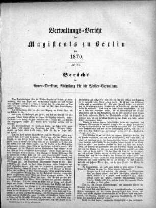 No. VII. Bericht der Armen-Direction, Abtheilung für die Waisen-Verwaltung