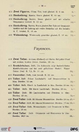 Fayencen (Nr. 416-500)