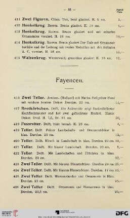 Fayencen (Nr. 416-500)