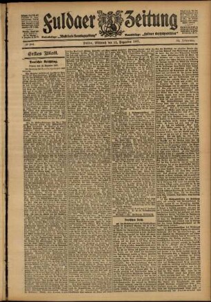 Erste Ausgabe vom Mittwoch, den 11. Dezember 1907.