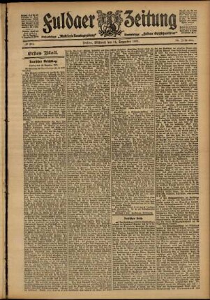 Erste Ausgabe vom Mittwoch, den 11. Dezember 1907.