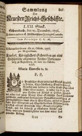 LXII. Stuck. Schwabach, den 23. December, 1756.