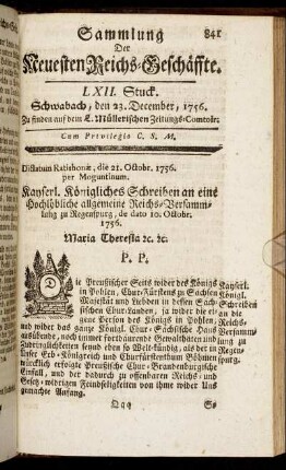 LXII. Stuck. Schwabach, den 23. December, 1756.