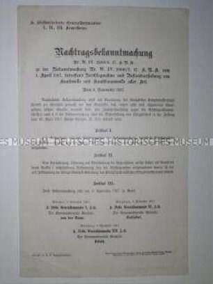 Nachtragsbekanntmachung zur Beschlagnahme und Bestandserhebung von Kunstwolle
