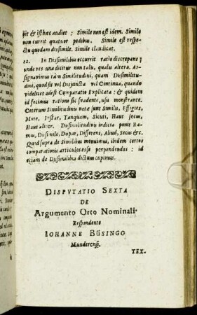 Disputatio Sexta De Argumento Orto Nominali.