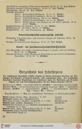 Verzeichnis des Lehrkörpers