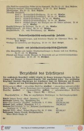 Verzeichnis des Lehrkörpers