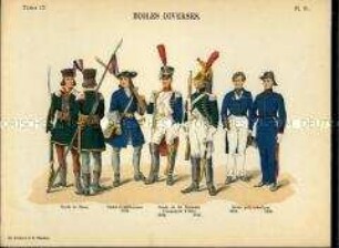 Uniformdarstellung, Schüler und Kadetten der verschiedenen Militärschulen, Frankreich, 1690/1830.