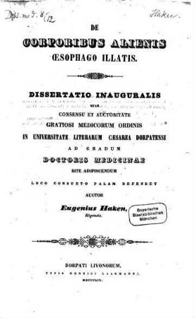 De corporibus alienis oesophago illatis : (Diss. inaug.)