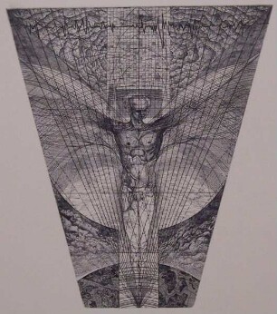 Grafikzyklus zum Thema "Wissenschaft-Technik-Mensch". Motiv "Träumender Ikarus", 1984.