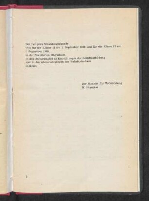 Der Lehrplan Staatsbürgerkunde tritt ...