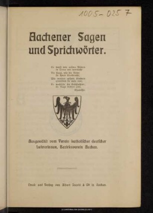 Aachener Sagen und Sprichwörter