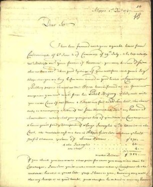 7) N. van Maseyk an Niebuhr, Aleppo, 5. Dezember 1767, das in Nr. 6 erwähnte Begleitschreiben zur Medaillensammlung, die Niebuhr nach Möglichkeit in Kopenhagen verkaufen soll