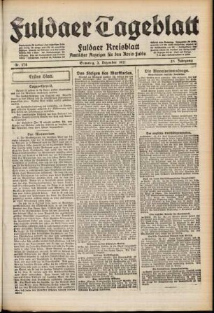 Erste Ausgabe vom Samstag, den 03. Dezember 1921.