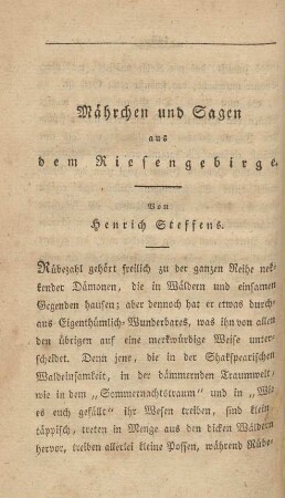 Mährchen und Sagen aus dem Riesengebirge. Von Henrich Steffens