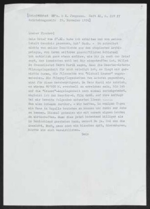 Brief von Gerhart Hauptmann an Samuel Fischer