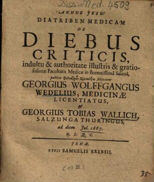 Diatriben Medicam De Diebus Criticis