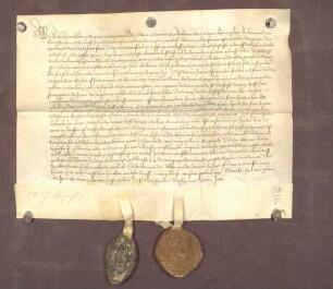 Revers des Abtes Johannes von Gottesau gegen Markgraf Jacob I. von Baden über die Gült von dem Nippenburg'schen Hofe zu Berghausen