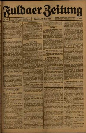 Erste Ausgabe vom Samstag, den 15. Mai 1920.