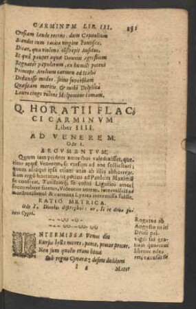 Q. Horatii Flacci Carminum Liber IIII.