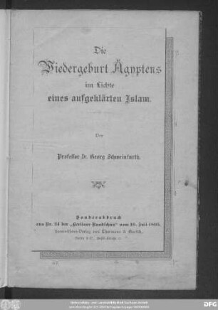 Die Wiedergeburt Ägyptens im Lichte eines aufgeklärten Islam