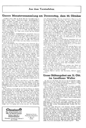 Unser Stiftungsfest am 31. Okt. im Landhaus Walter