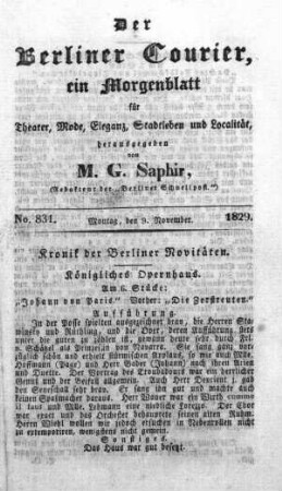 No. 831, Montag, den 9. November 1829