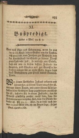 XI. Bußpredigt. Ueber I Mos. 39, 8. 9.