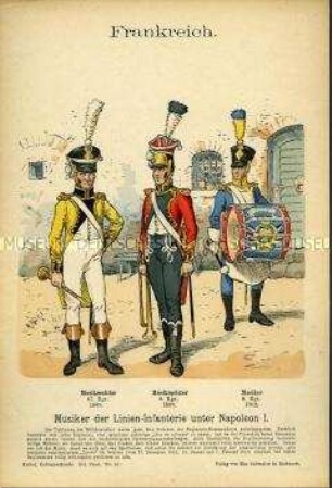 Uniformdarstellung, Musikmeister und Paukist der Linien-Infanterie, Erstes Kaiserreich Frankreich, 1809/1812.
