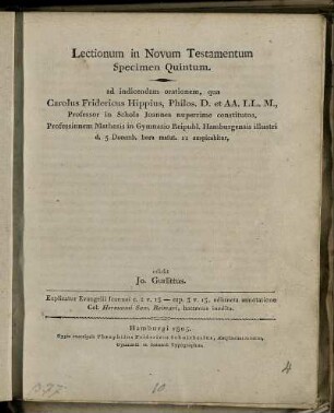 Specimen 5: Lectionum in Novum Testamentum. Specimen 5