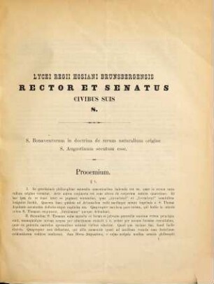 S. Bonaventuram in doctrina de rerum naturalium origine S. Augustinum secutum esse : Commentatio philosophica