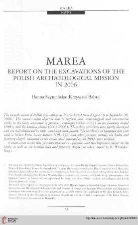 18: Marea : report on the excavations of the polish archaeological mission in 2006